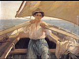 Laureano Barrau A Young Man In A Boat painting